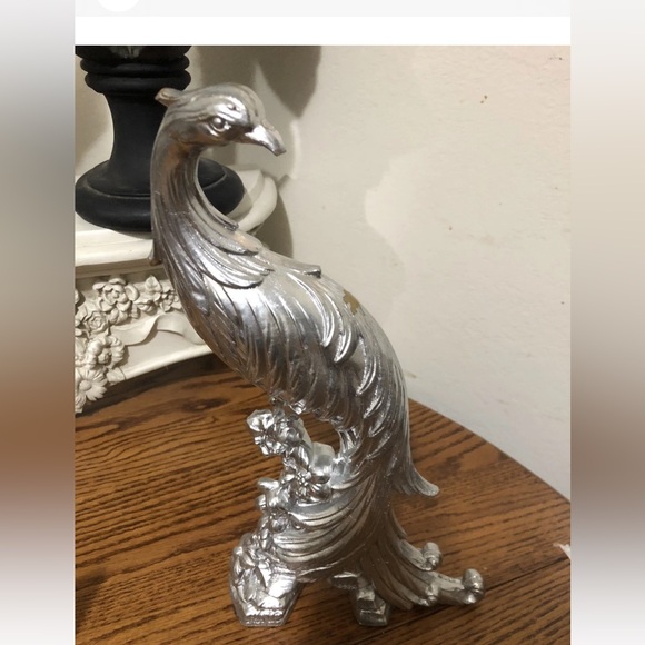 Mid-century modern Other - Syroco Vintage Mid Century Silver Peacock Bird Statues 13"